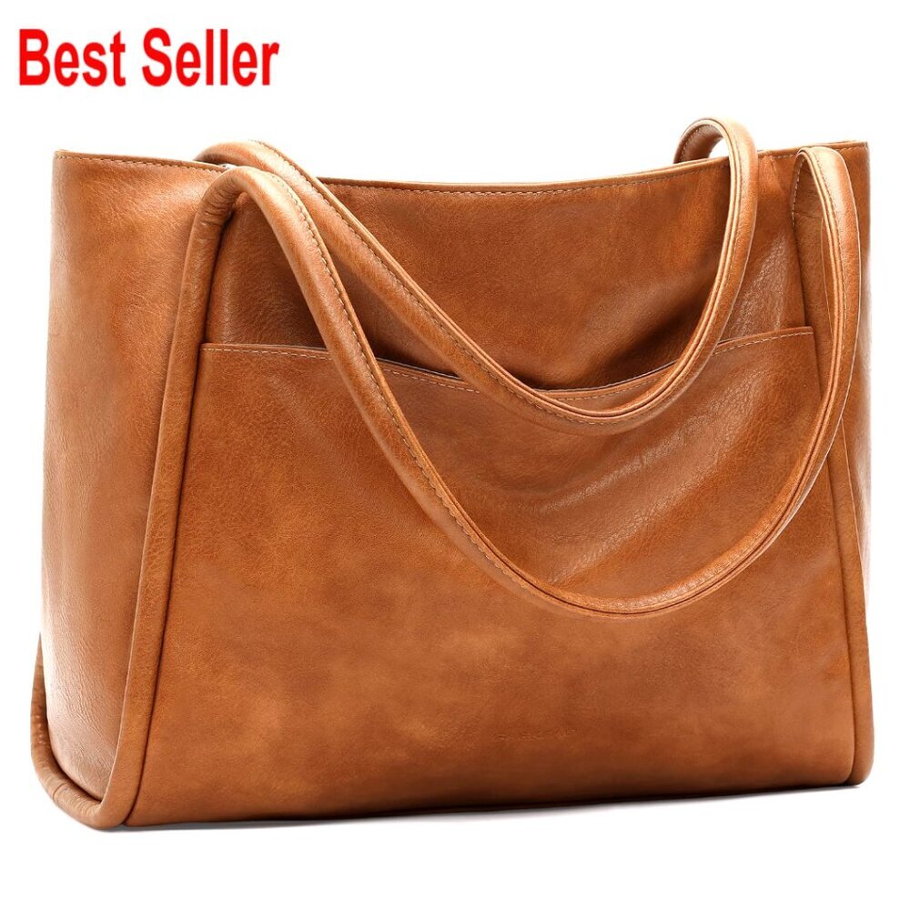 Faux Leather Tote Bag with Zipper for Work and Travel